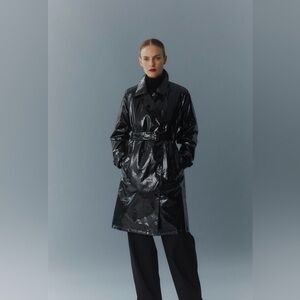 Jane Post Shiny Black Trench Coat